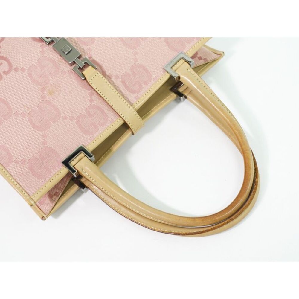 Gucci Jackie 1961 Tote Gg Denim And Leather Pink Canvas Handbag - Picture 4 of 15